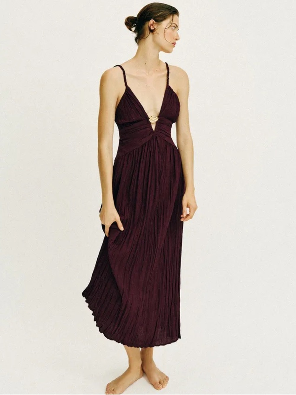 ZARA GOLD-TONE HARDWARE MIDI DRESS